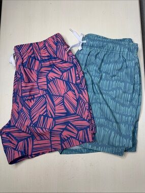 Set of 2 Men's Bearbottom Stretch Swim Trunks Size Large 5.5" Inseam Pink Blue